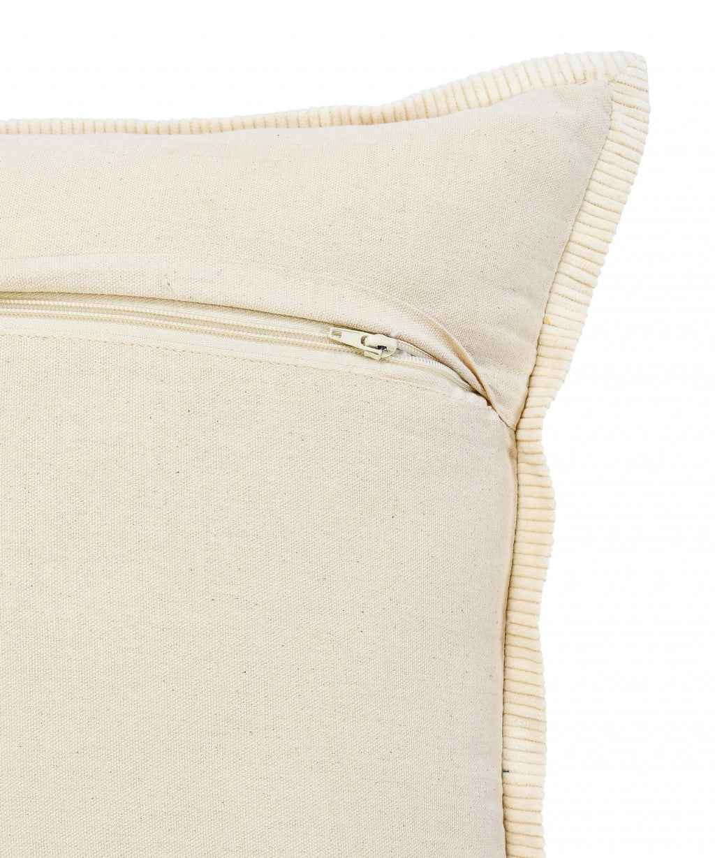 20" X 20" Gray And Cream 100% Cotton Zippered Pillow