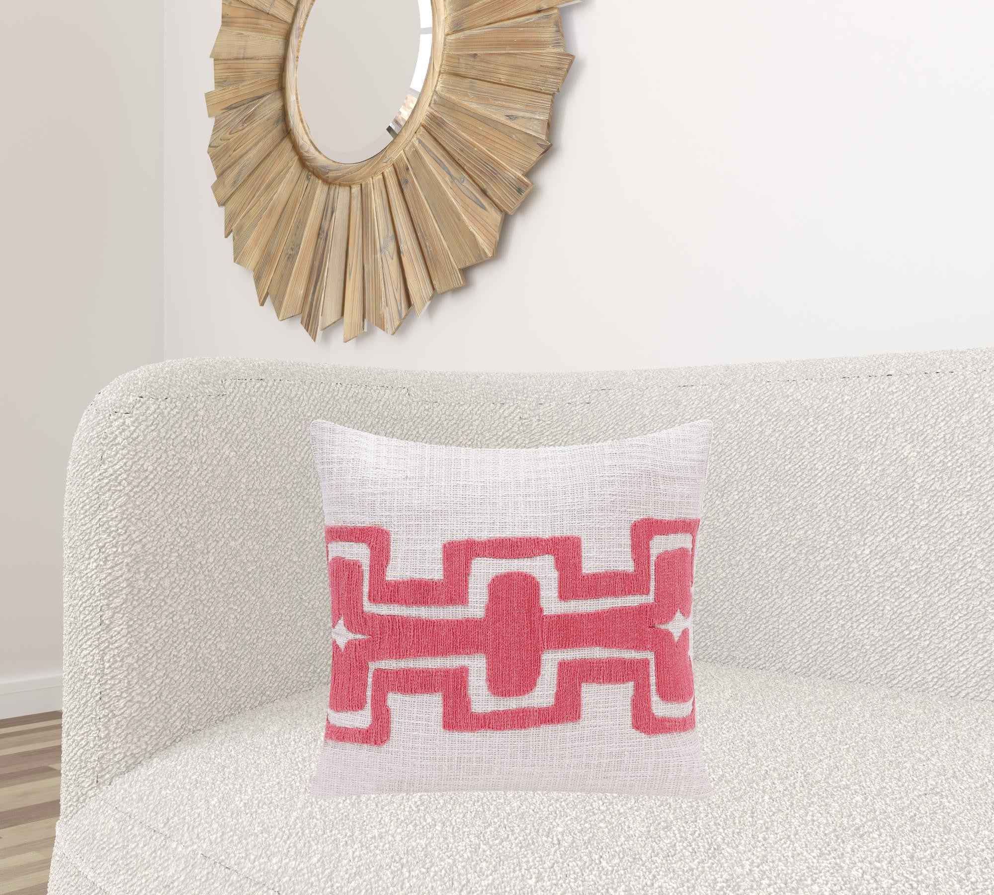20" X 20" Coral And Ivory 100% Cotton Geometric Zippered Pillow