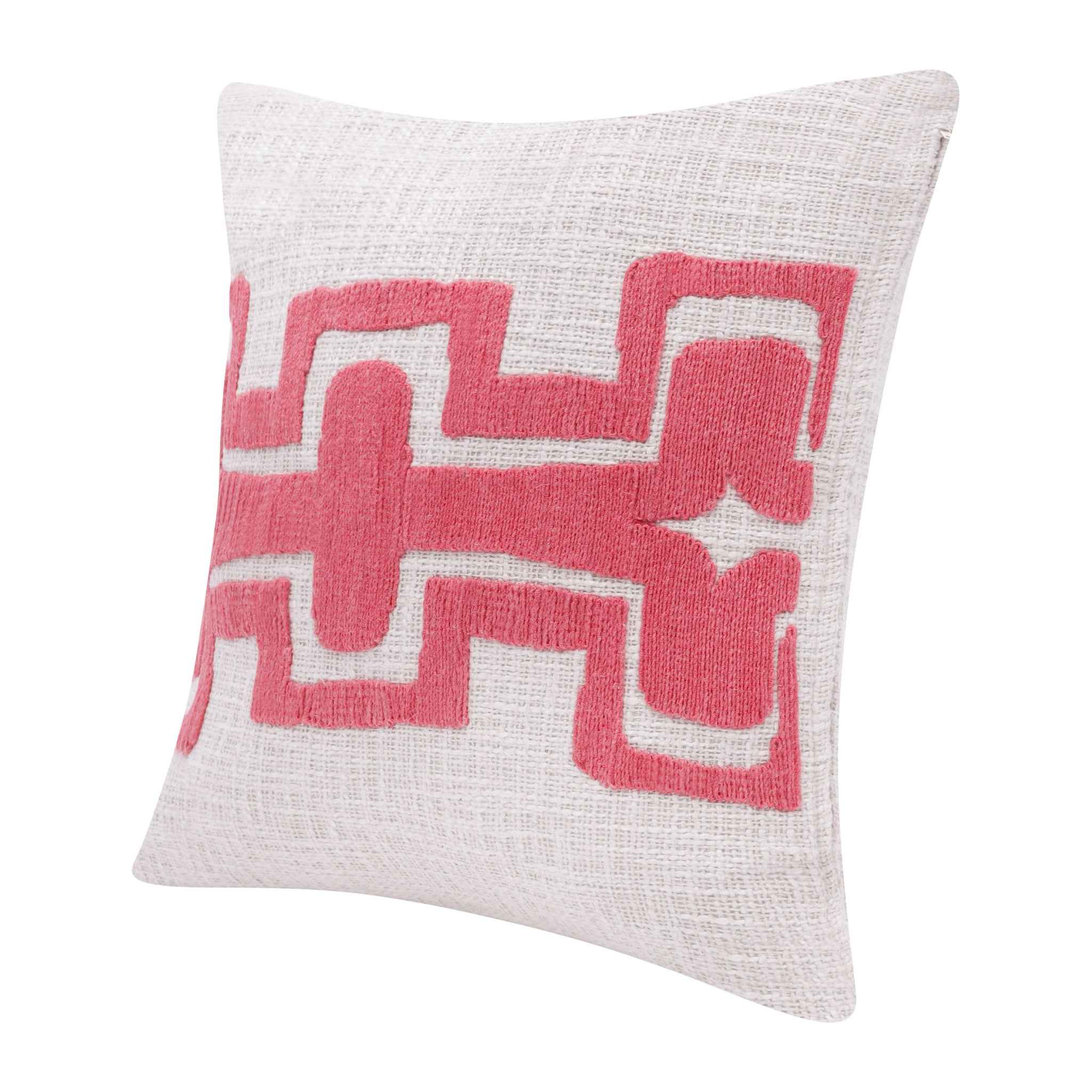 20" X 20" Coral And Ivory 100% Cotton Geometric Zippered Pillow