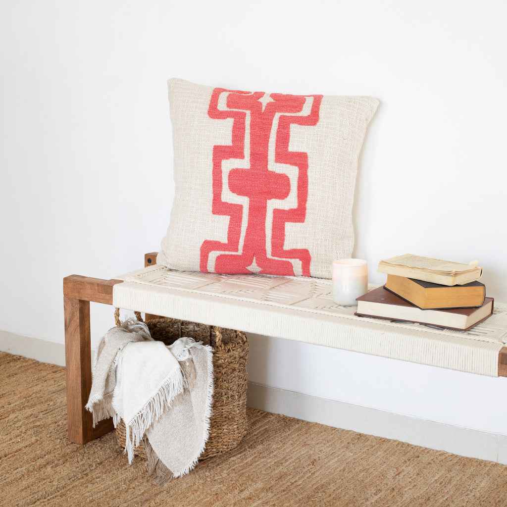 20" X 20" Coral And Ivory 100% Cotton Geometric Zippered Pillow
