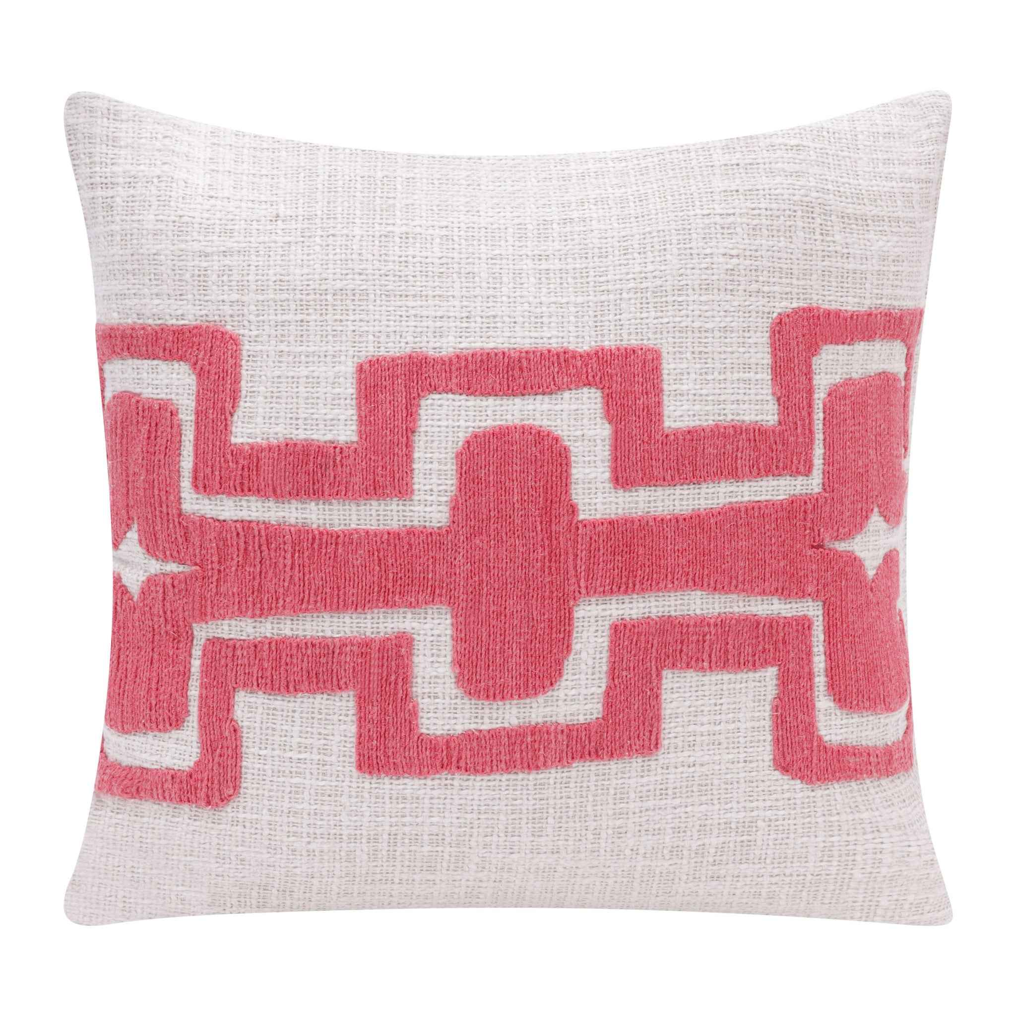 20" X 20" Coral And Ivory 100% Cotton Geometric Zippered Pillow