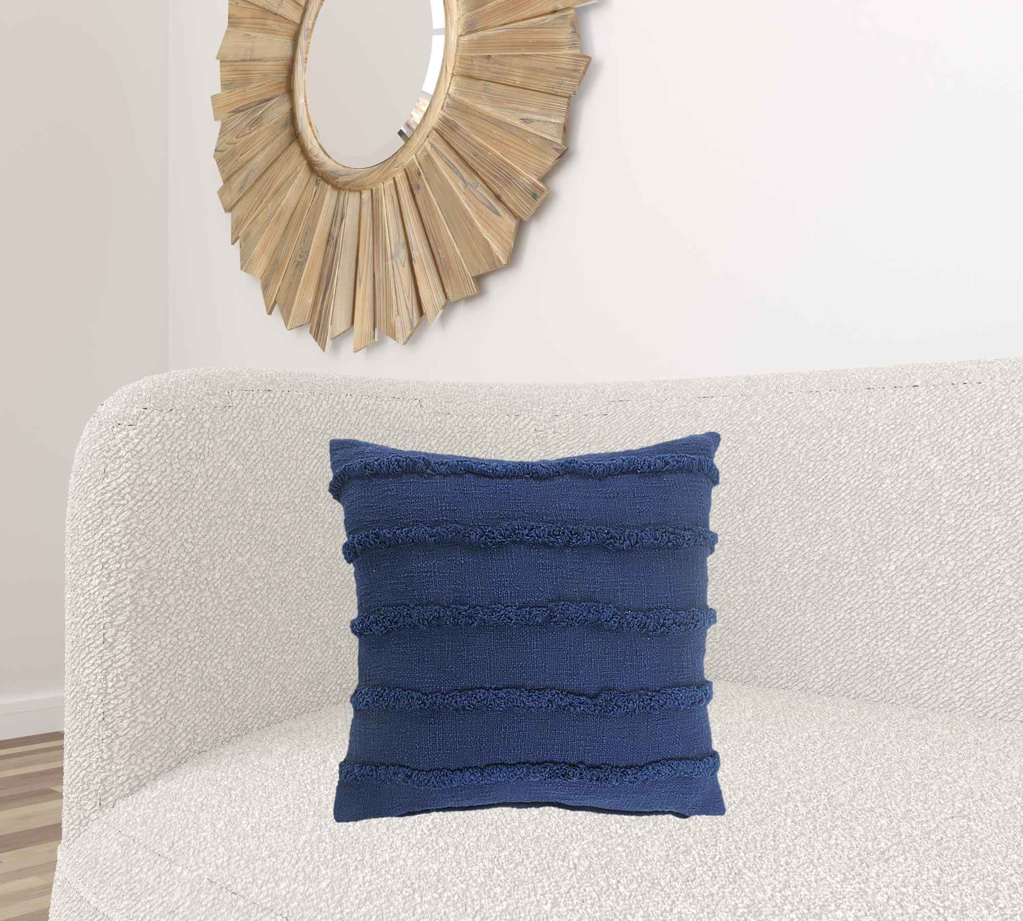 20" X 20" Deep Blue 100% Cotton Zippered Pillow