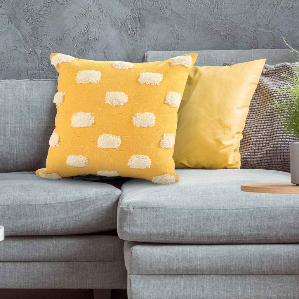 20" X 20" Yellow And White 100% Cotton Zippered Pillow