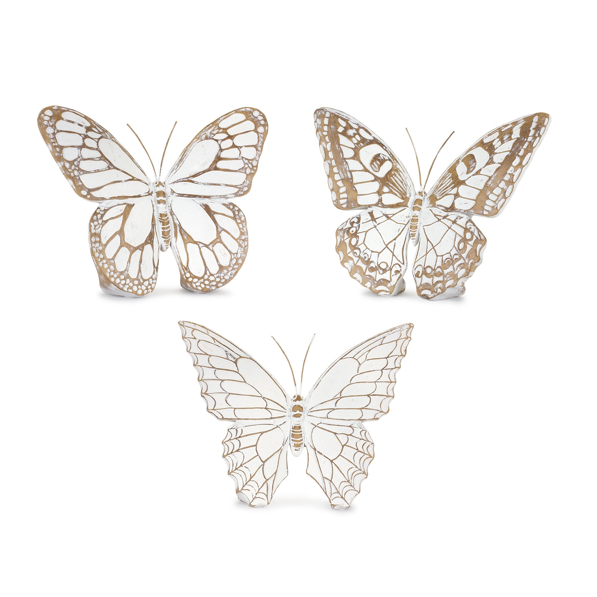 Set Of Three 6" Brown and White Polyresin Butterfly Figurine Default Title