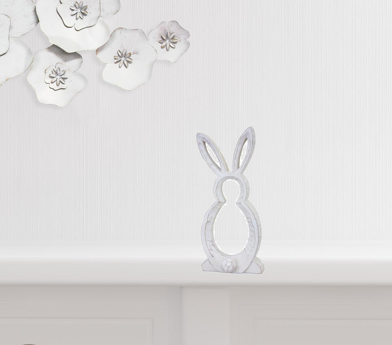 Set Of Two 11" White Polyresin Rabbit Figurine