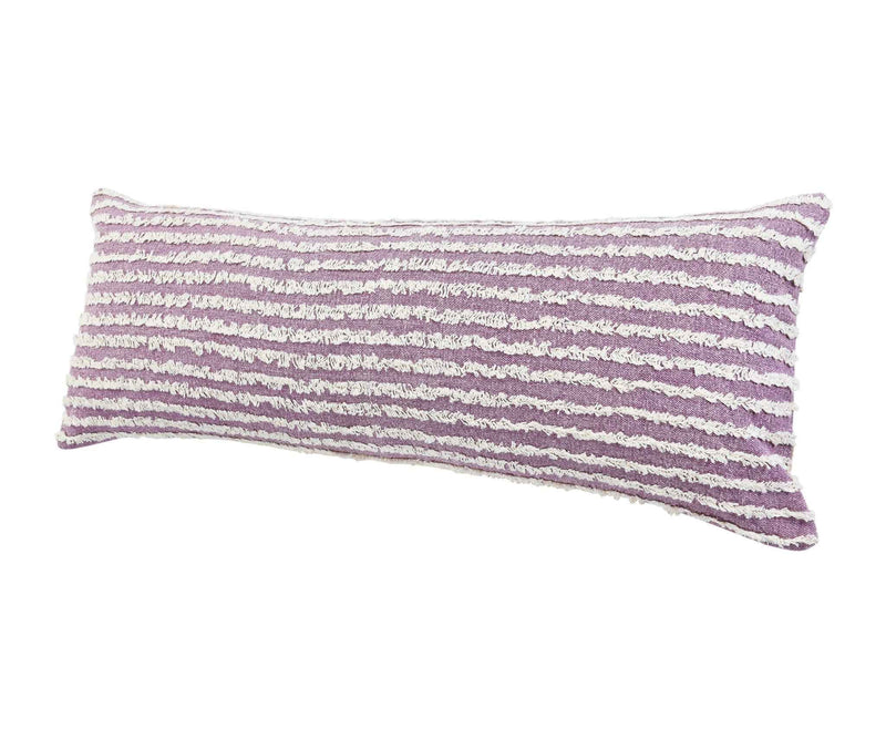 14" X 36" Purple And Cream 100% Cotton Striped Zippered Pillow