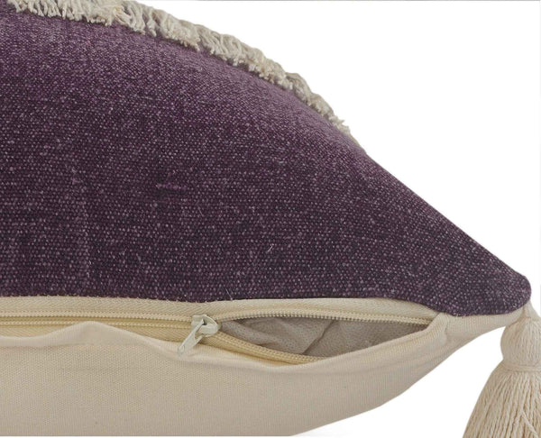 14" X 36" Purple And Off-White 100% Cotton Zippered Pillow