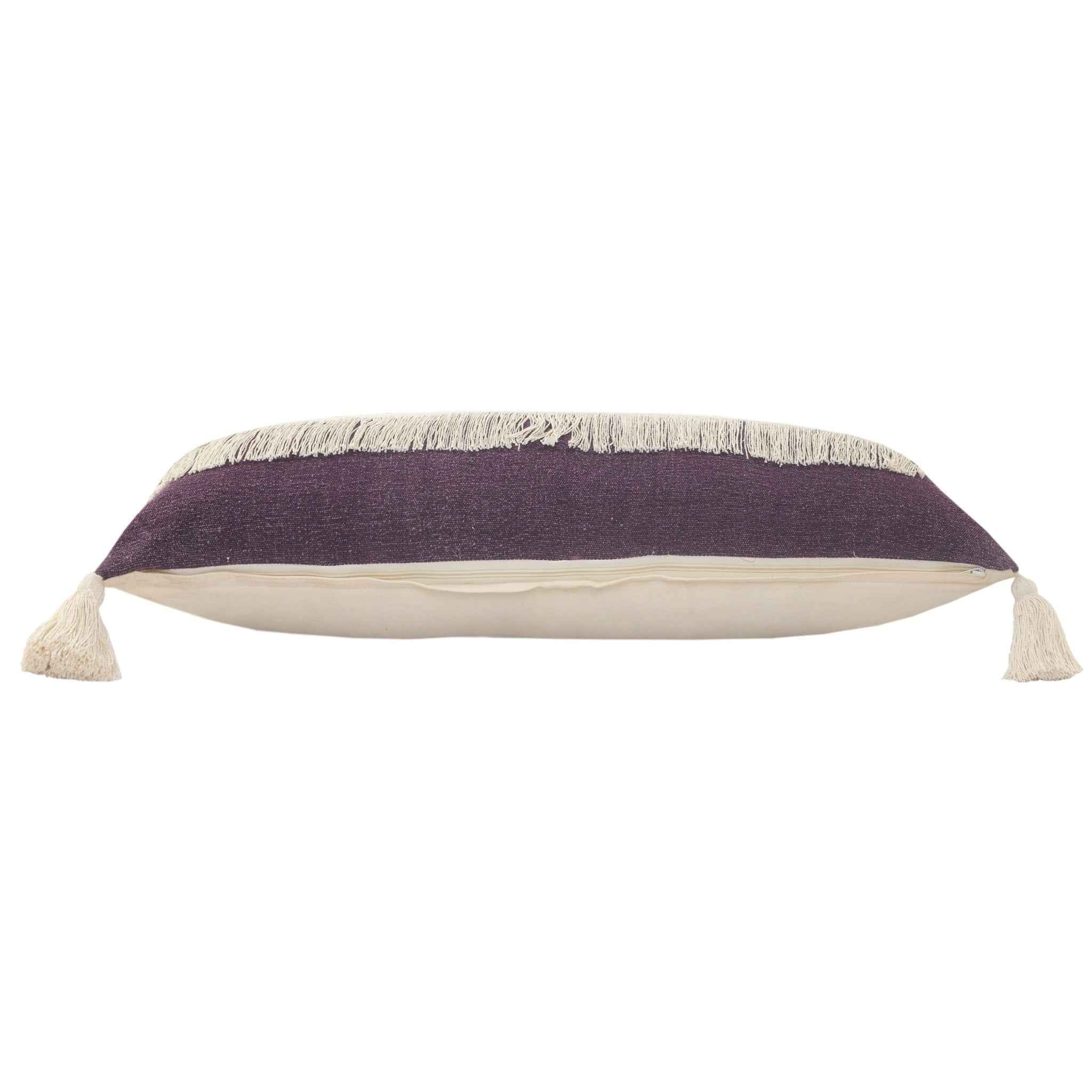 14" X 36" Purple And Off-White 100% Cotton Zippered Pillow