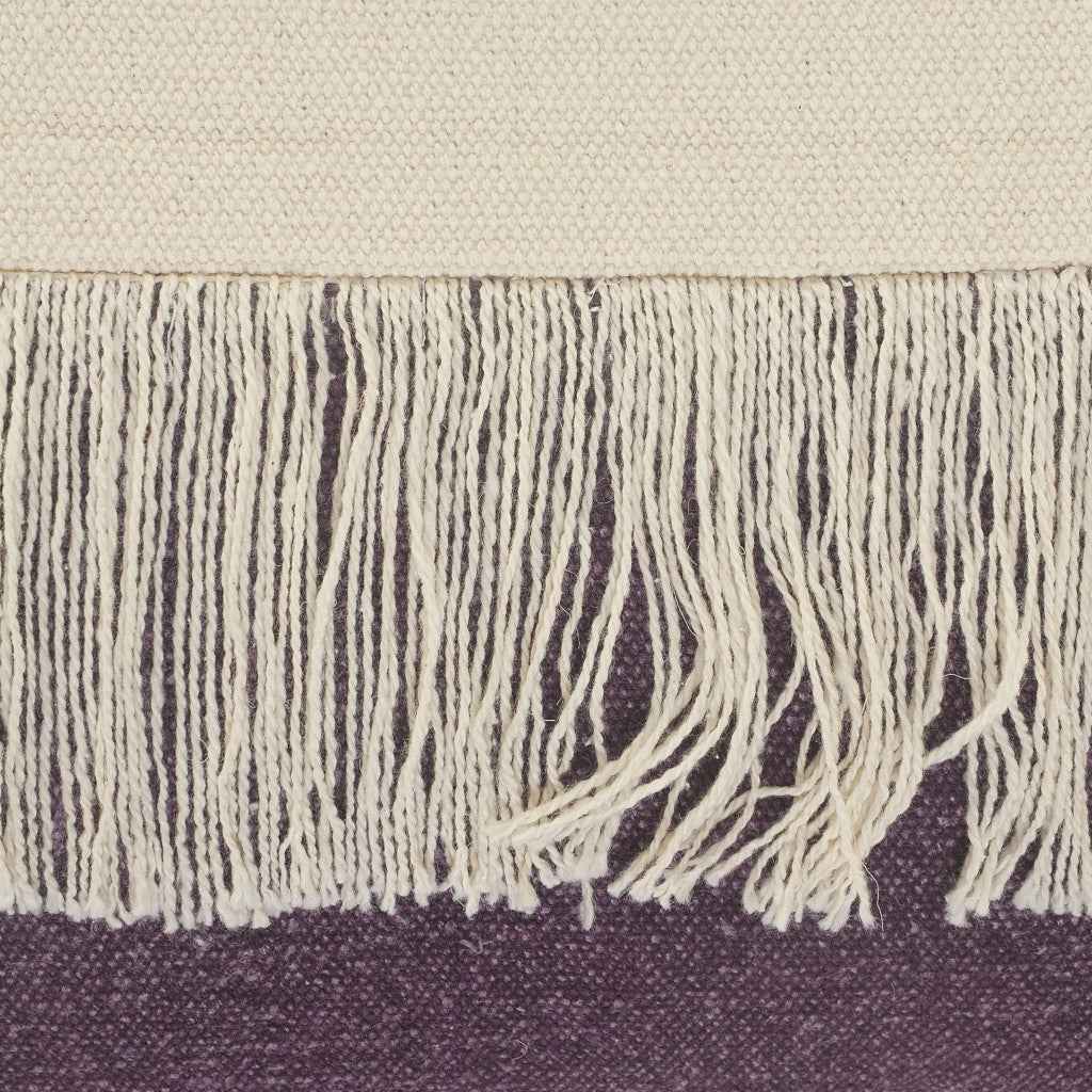 14" X 36" Purple And Off-White 100% Cotton Zippered Pillow