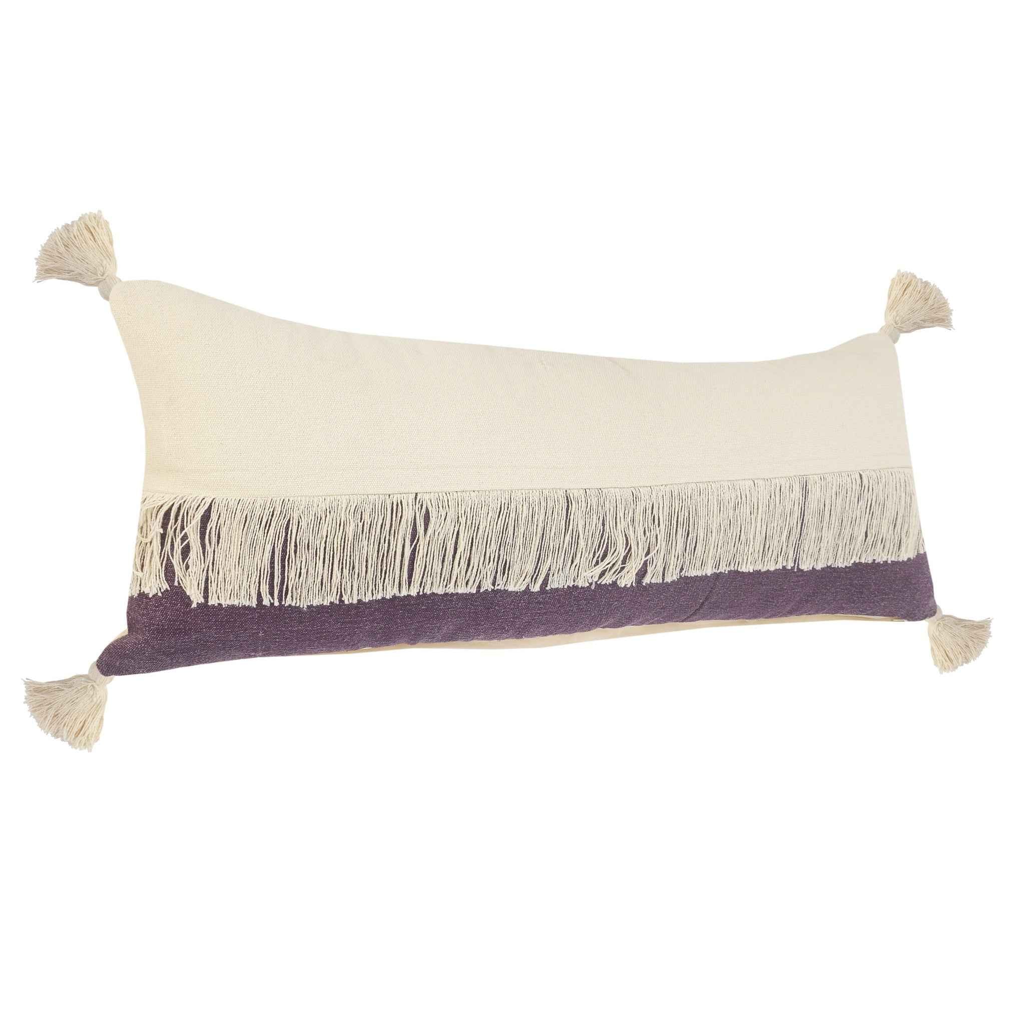 14" X 36" Purple And Off-White 100% Cotton Zippered Pillow