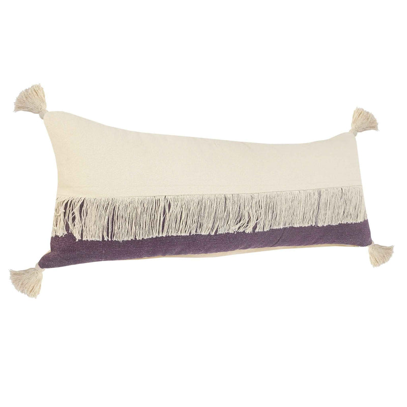 14" X 36" Purple And Off-White 100% Cotton Zippered Pillow