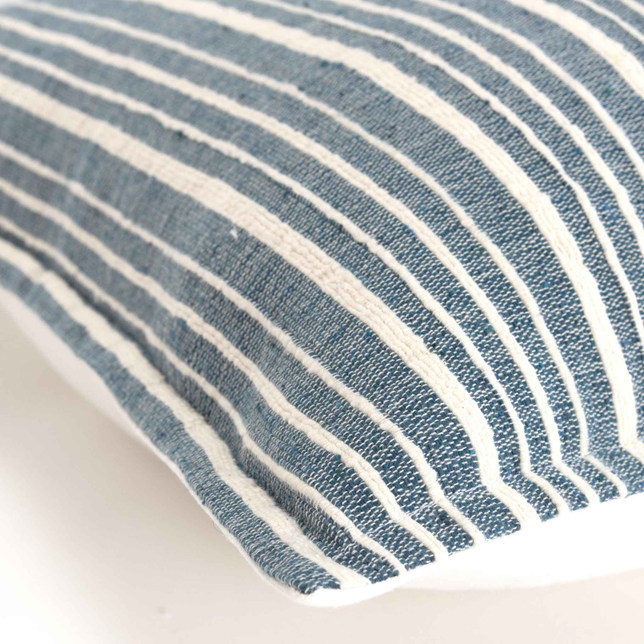 20" Blue and White Cotton Pillow With Embroidery Edges