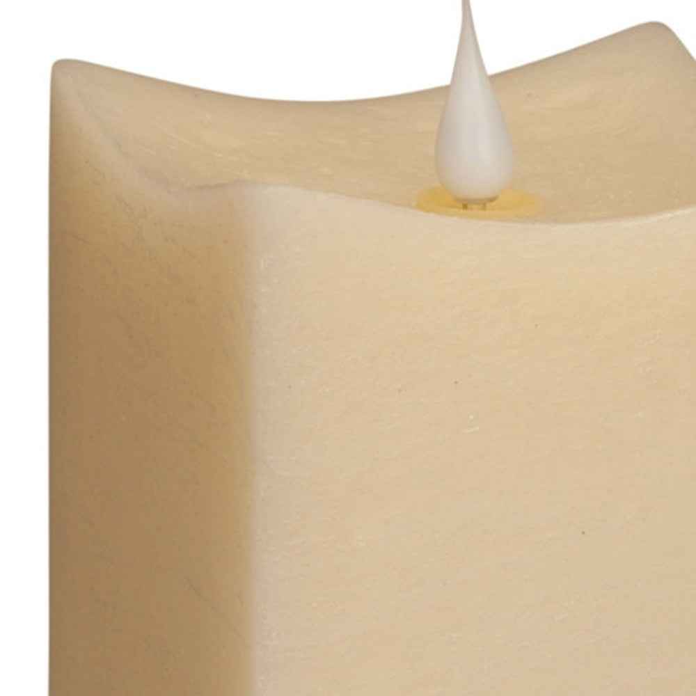 Set of Two Beige Square Flameless Pillar Candles