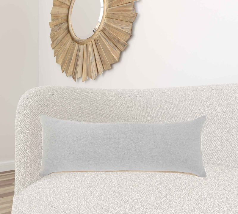 14" X 36" Light Gray 100% Cotton Zippered Pillow