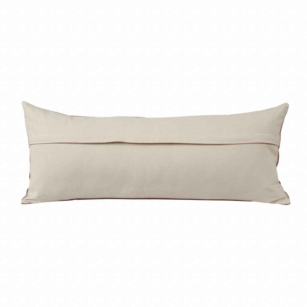 14" X 36" Dusty Rose And White 100% Cotton Geometric Zippered Pillow