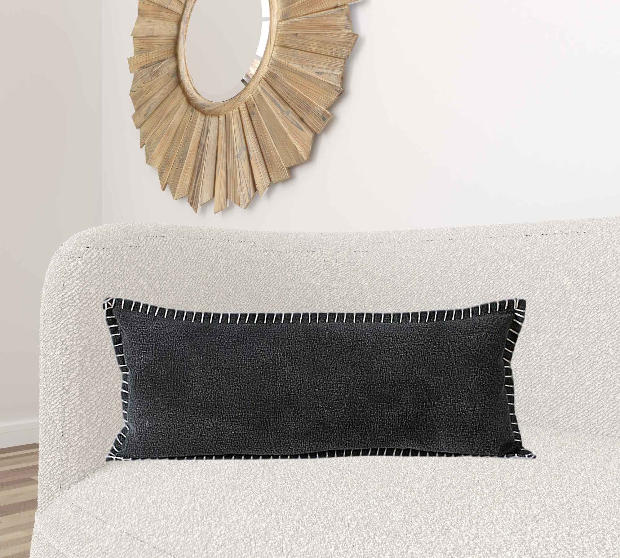 14" X 36" Jet Black 100% Cotton Zippered Pillow