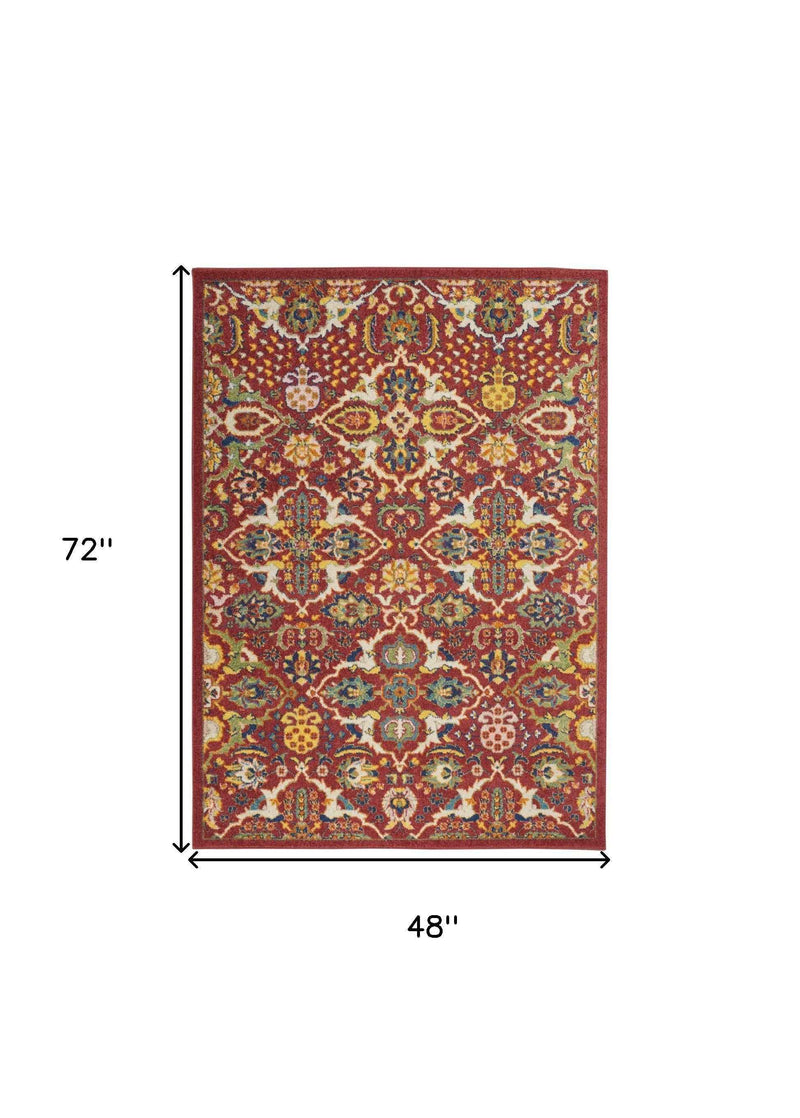 4' X 6' Red Floral Power Loom Area Rug