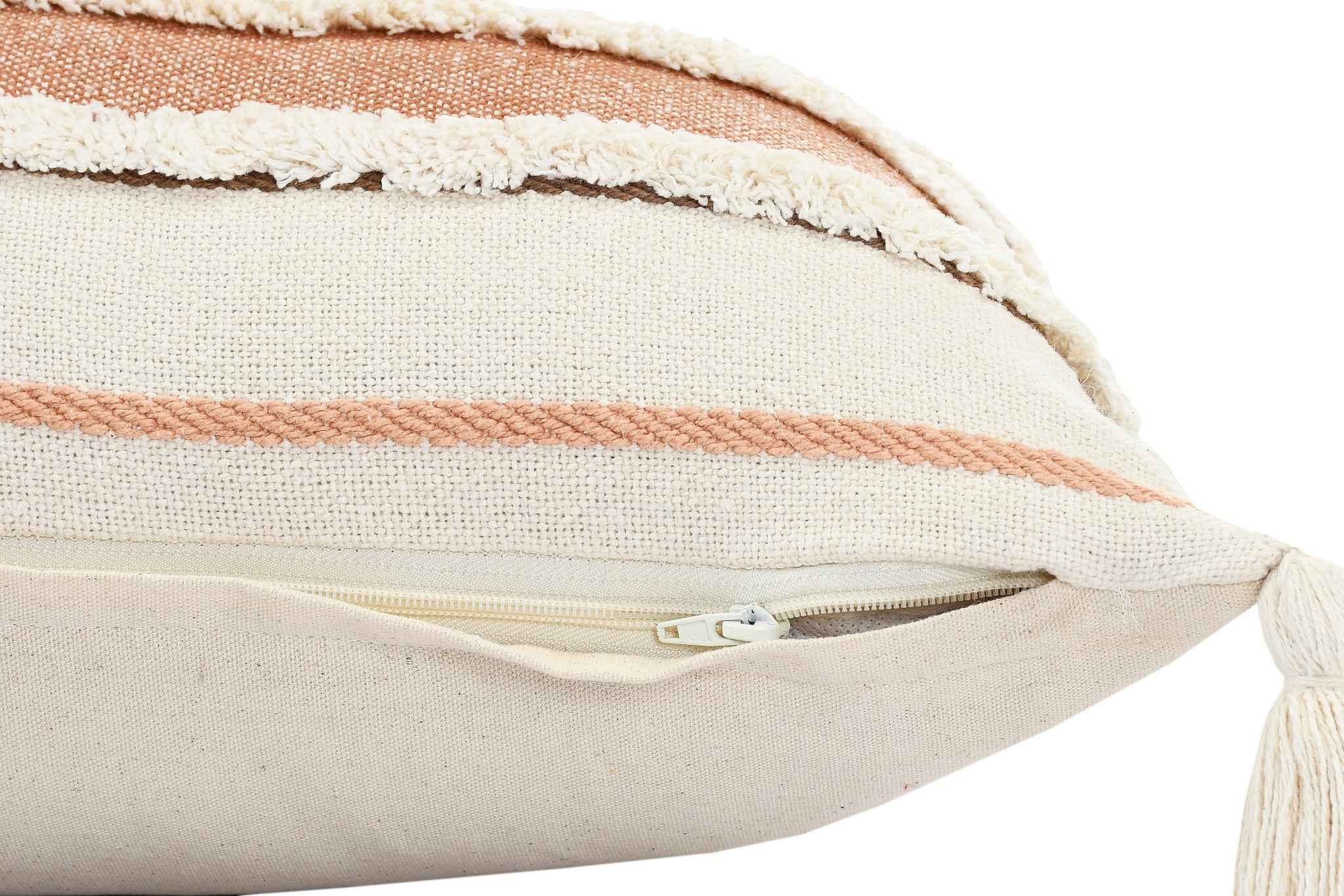 14" X 36" Brown And Off-White 100% Cotton Striped Zippered Pillow