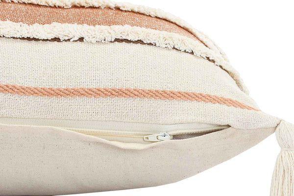 14" X 36" Brown And Off-White 100% Cotton Striped Zippered Pillow