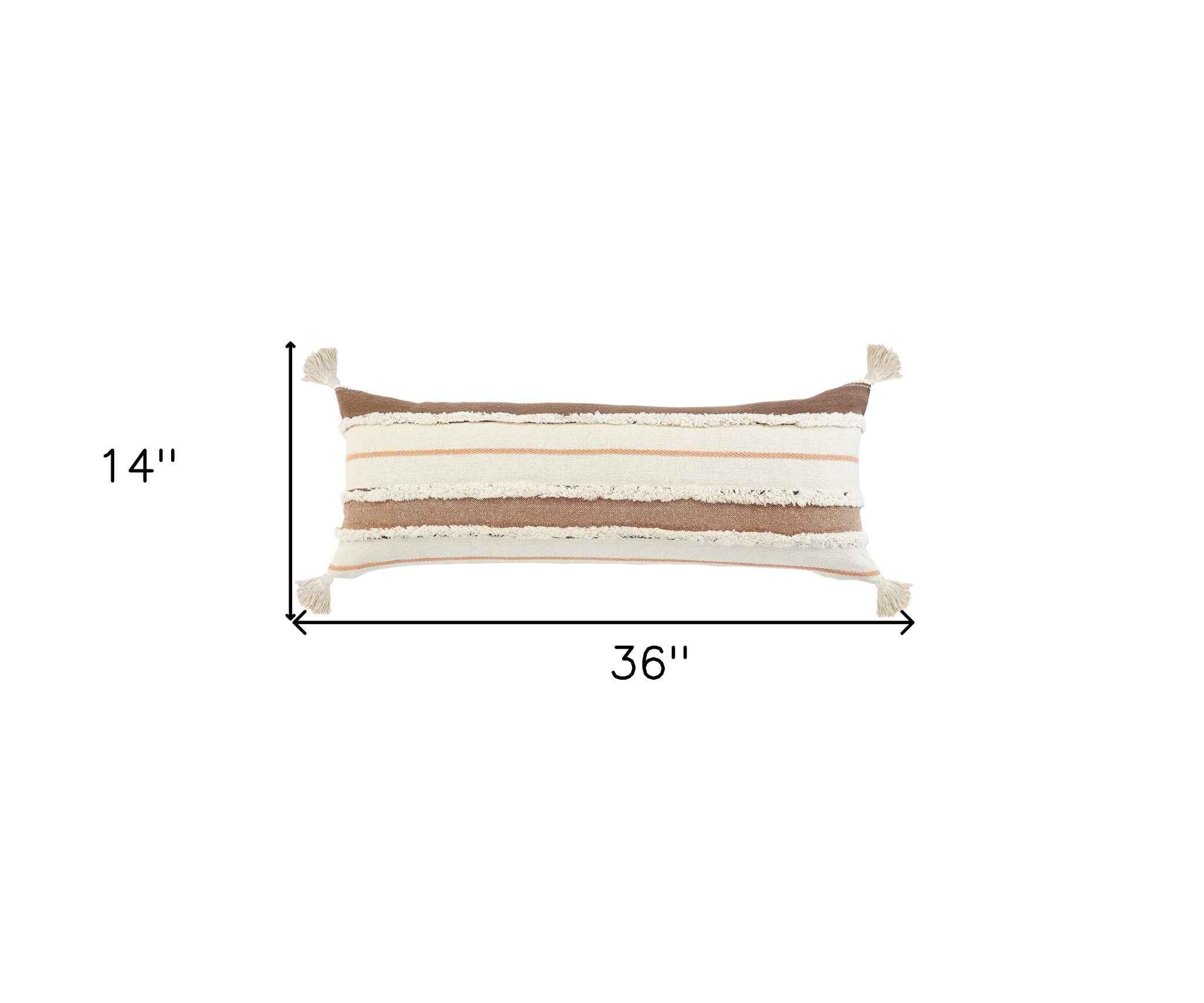 14" X 36" Brown And Off-White 100% Cotton Striped Zippered Pillow