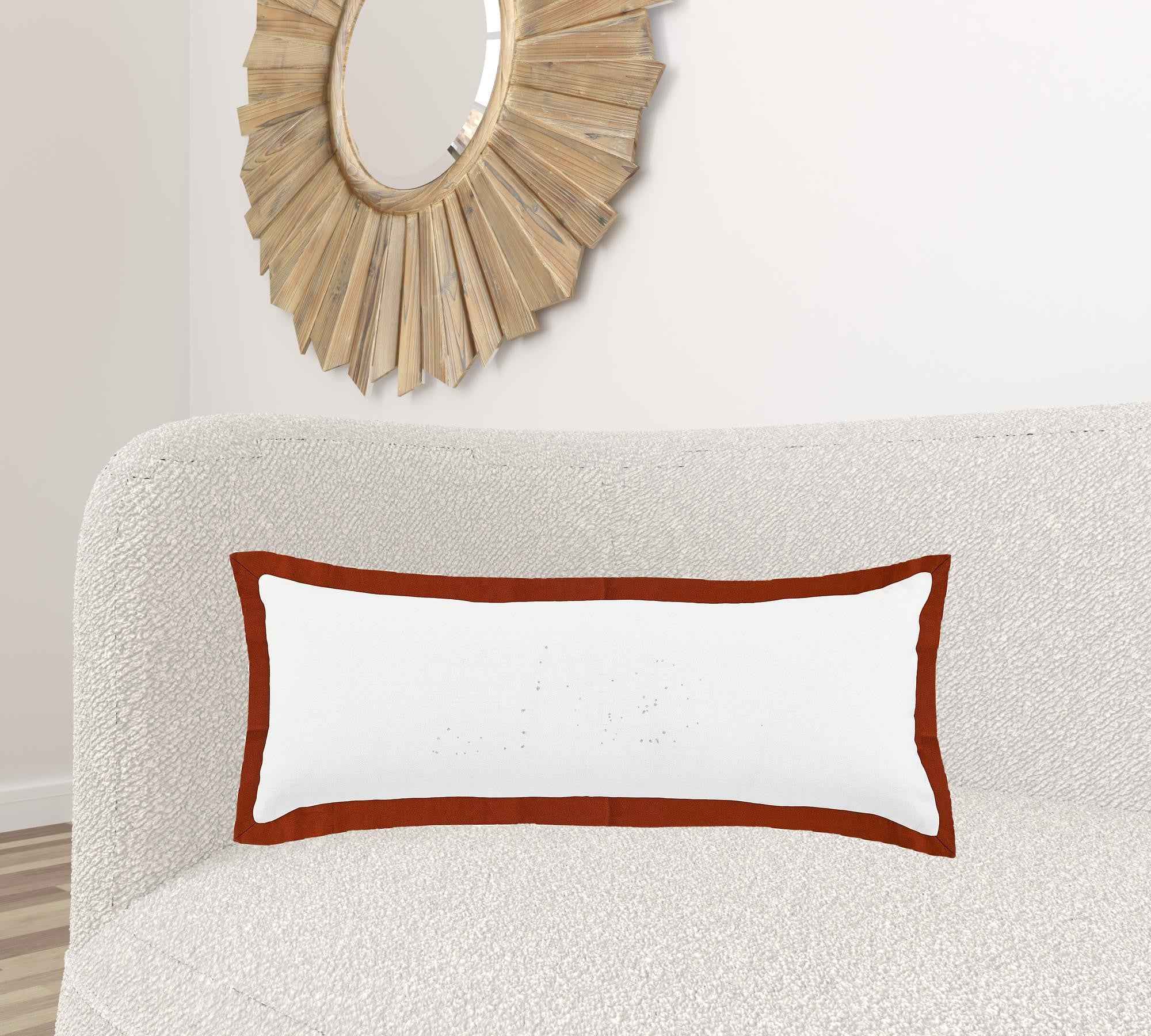 14" X 36" White And Red 100% Cotton Geometric Zippered Pillow