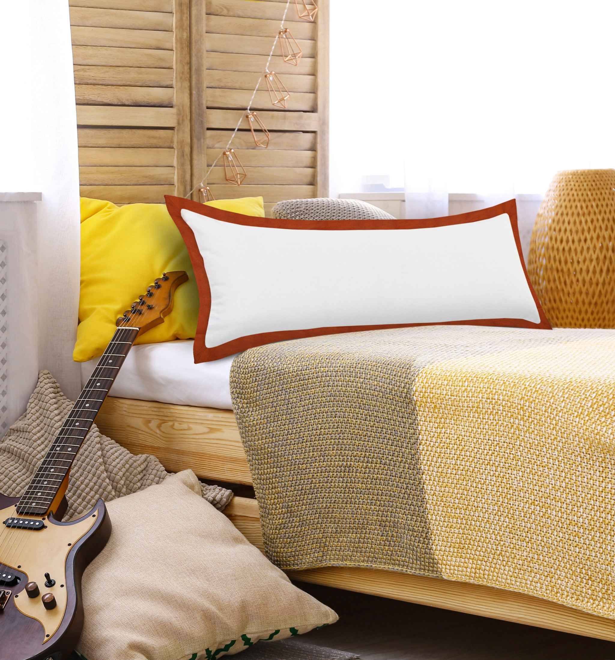 14" X 36" White And Red 100% Cotton Geometric Zippered Pillow