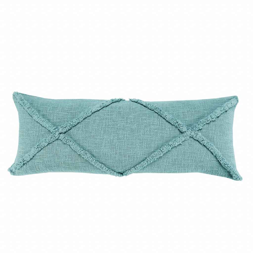 14" X 36" Aqua Blue 100% Cotton Geometric Zippered Pillow