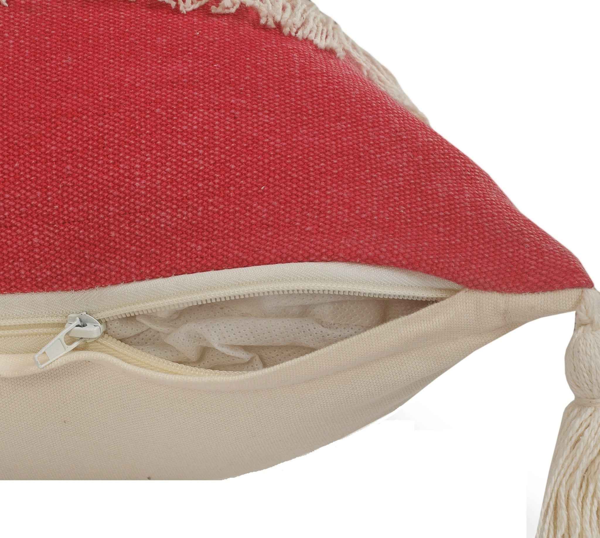 14" X 36" Raspberry Red And Off-White 100% Cotton Zippered Pillow