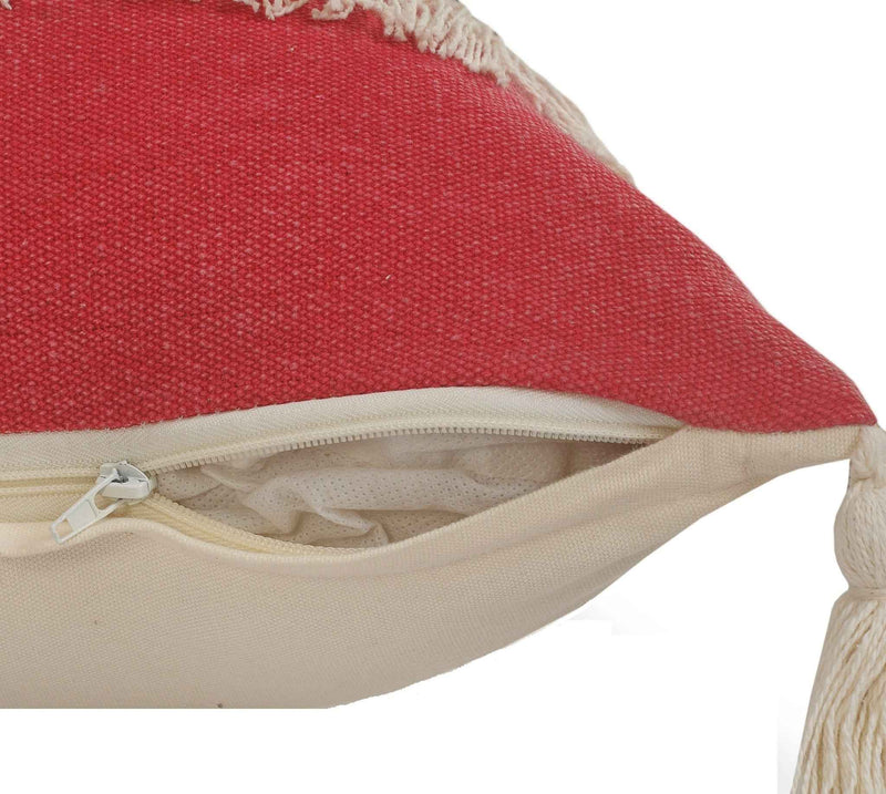 14" X 36" Raspberry Red And Off-White 100% Cotton Zippered Pillow