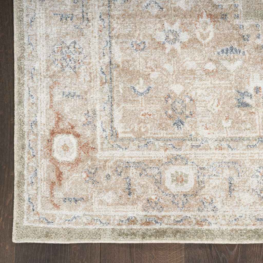9' x 12' Khaki Oriental Power Loom Distressed Washable Area Rug