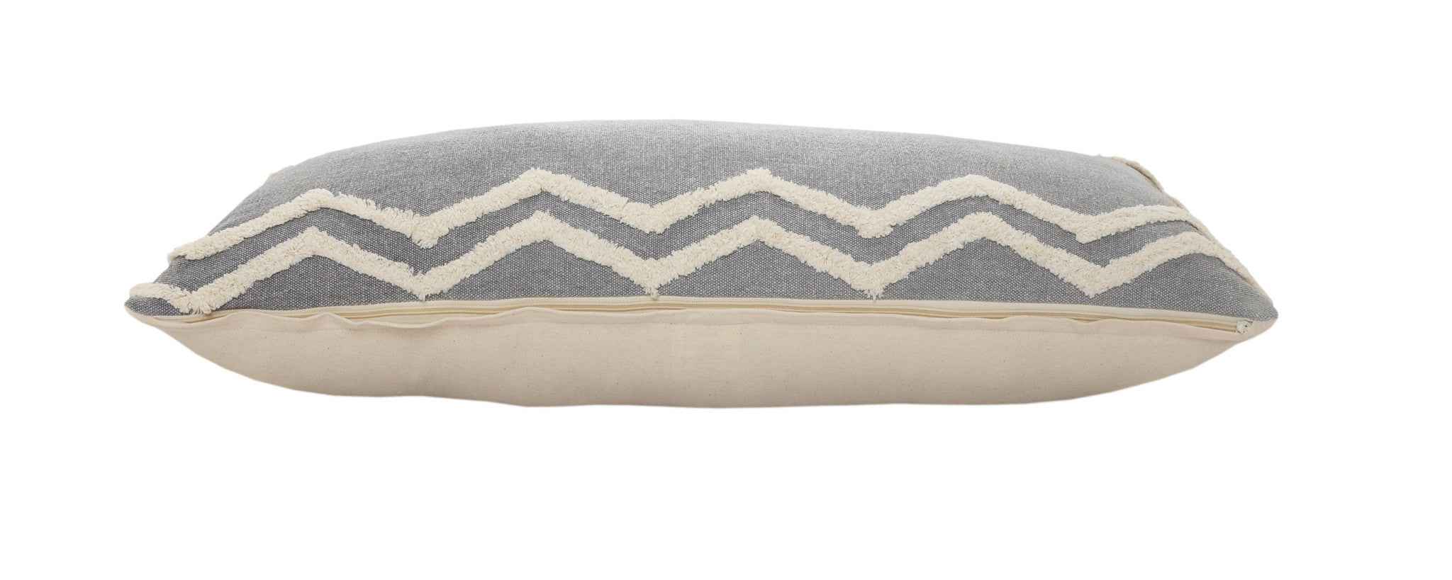 14" X 36" Grey And Off-White 100% Cotton Chevron Zippered Pillow
