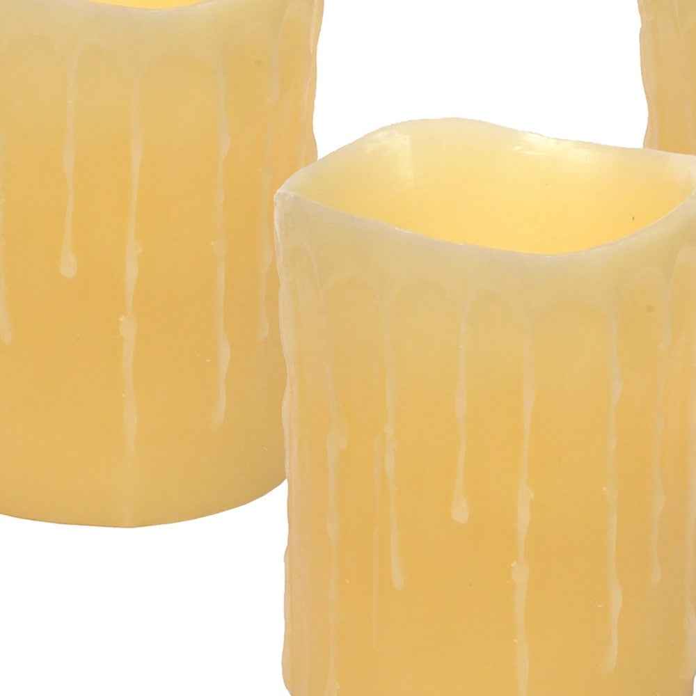 Set of Three Yellow Flameless Pillar Candle