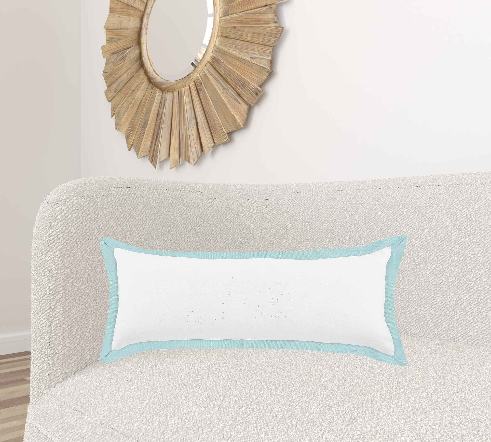 14" X 36" White And Icy Blue 100% Cotton Geometric Zippered Pillow
