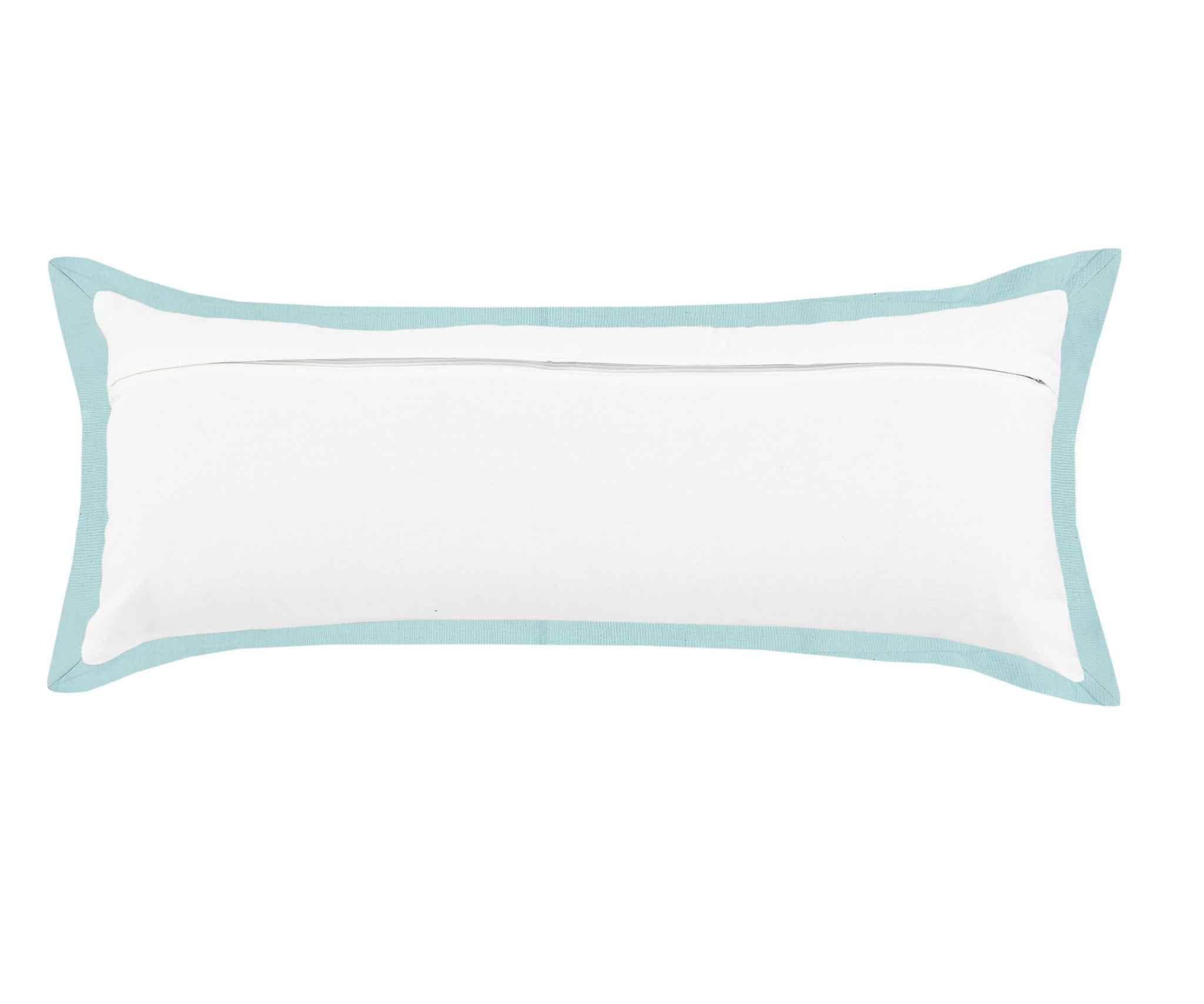 14" X 36" White And Icy Blue 100% Cotton Geometric Zippered Pillow