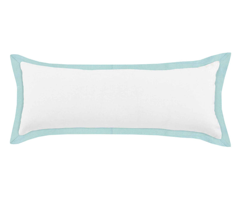 14" X 36" White And Icy Blue 100% Cotton Geometric Zippered Pillow
