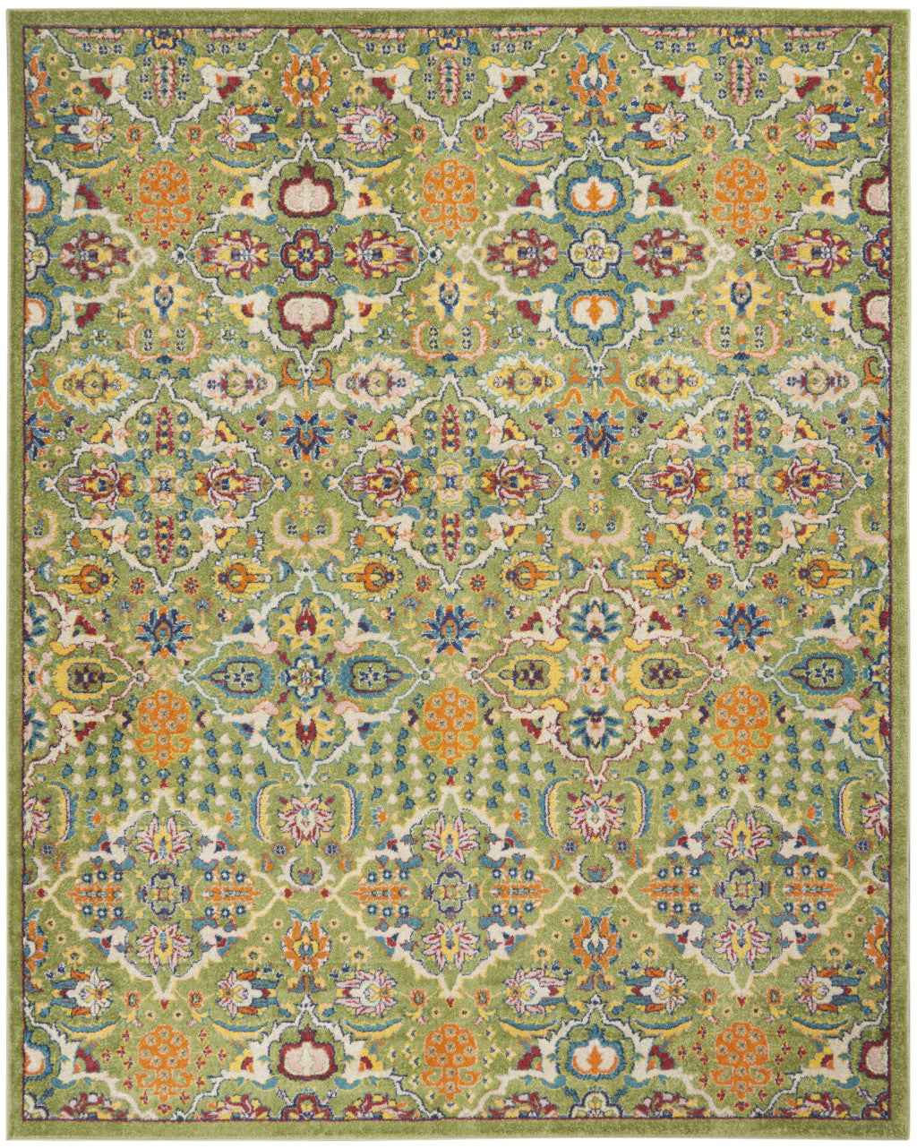 8' X 10' Green Floral Power Loom Area Rug
