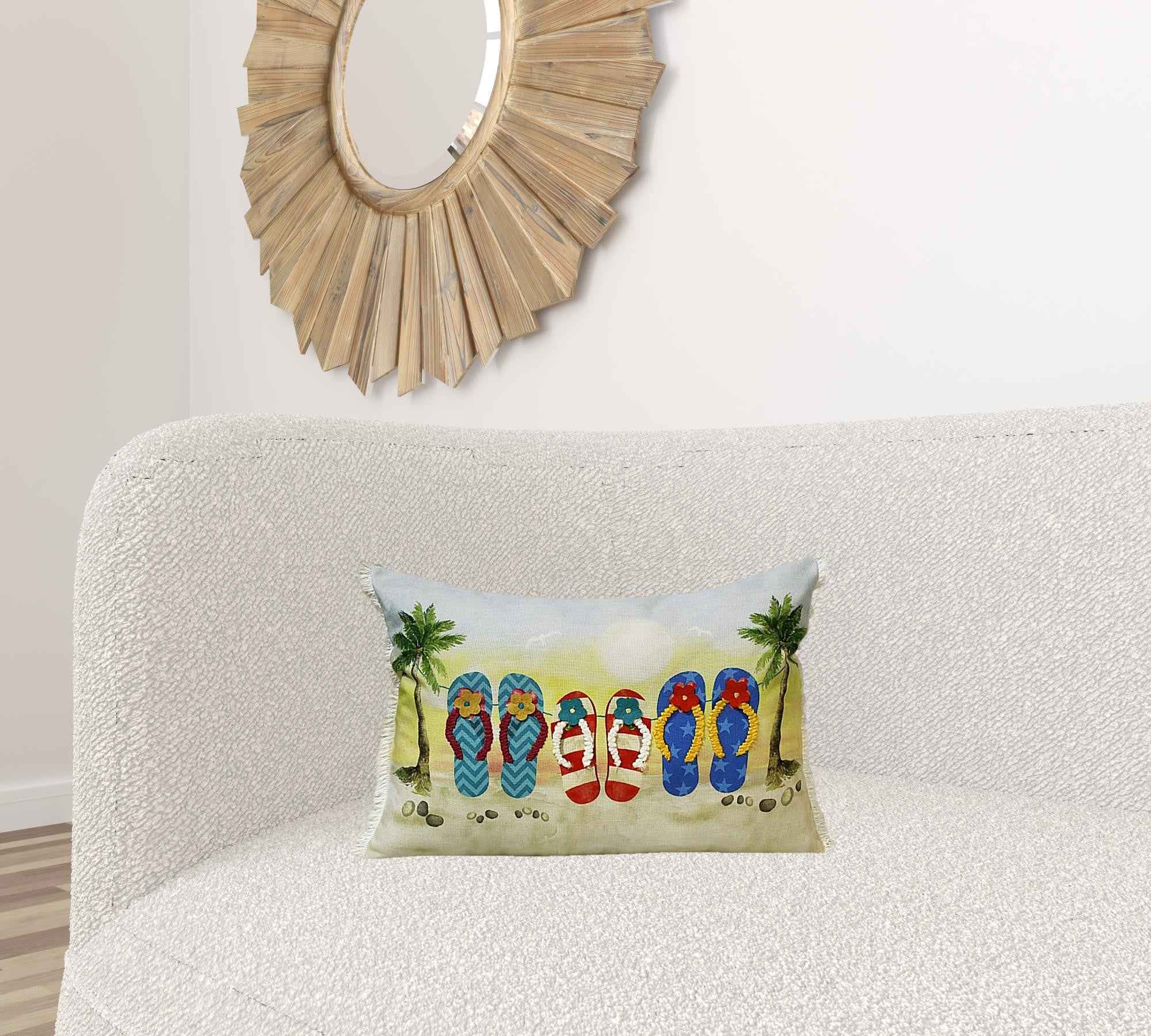 14" X 20" Blue Red Green And Off-White Polyester Tropical Zippered Pillow