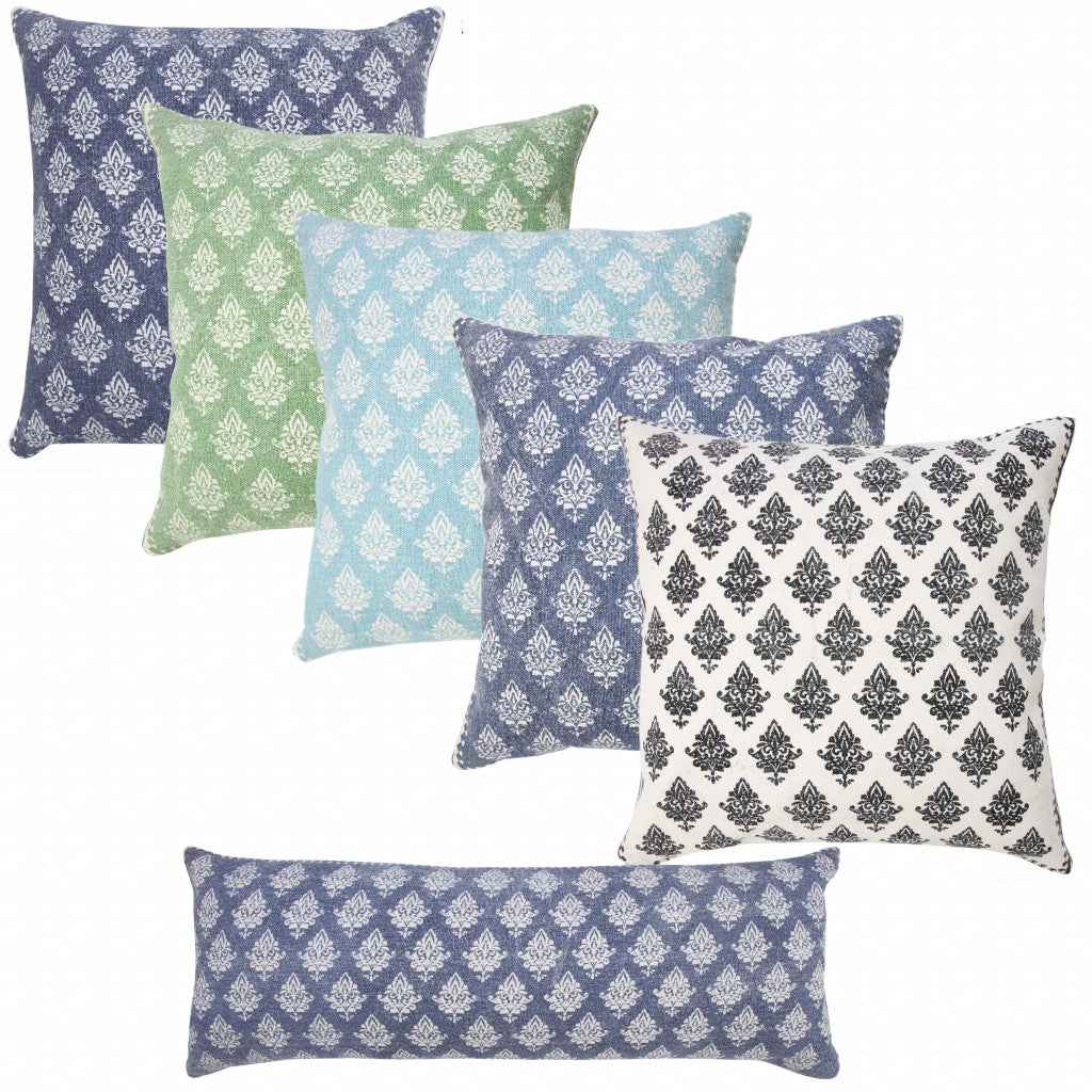 14" X 36" Vintage Indigo Blue And White 100% Cotton Geometric Zippered Pillow