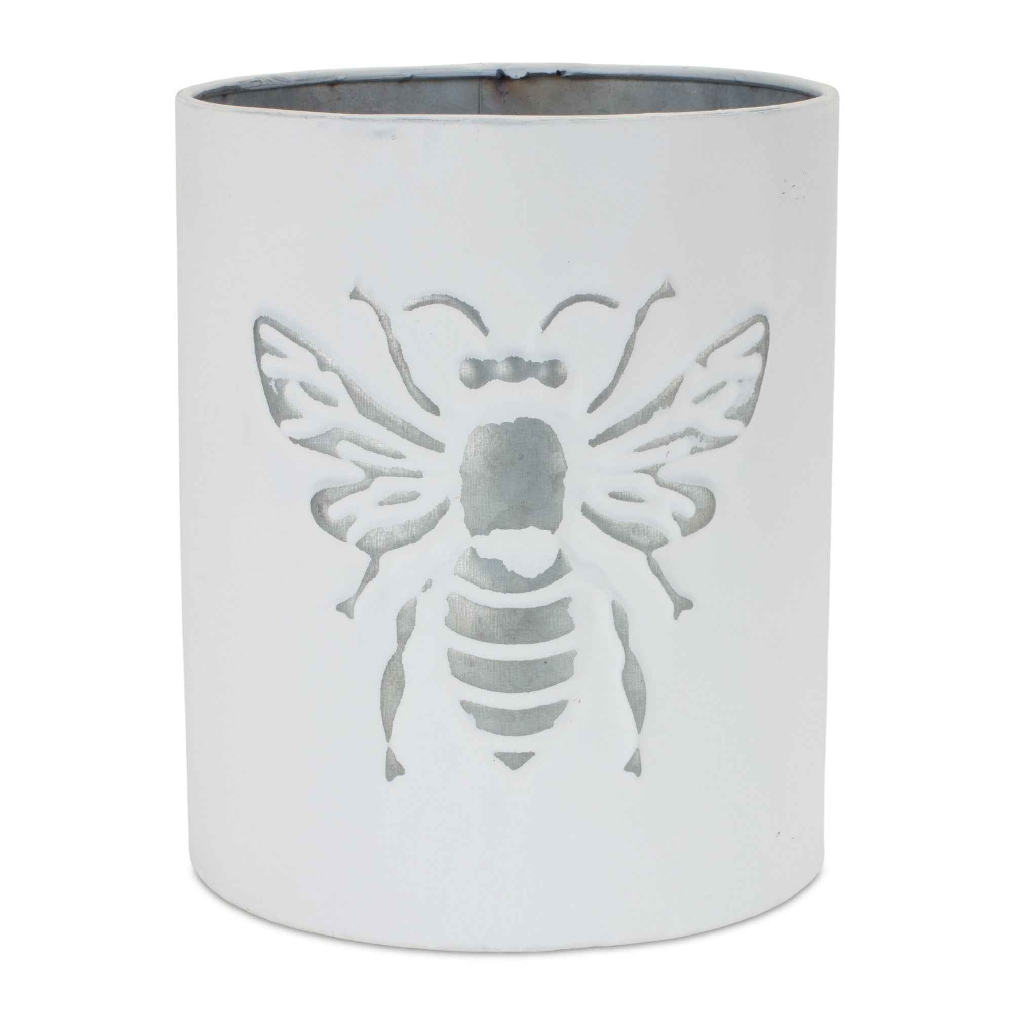 Set of Three 7" White Metal Round Pot Planter