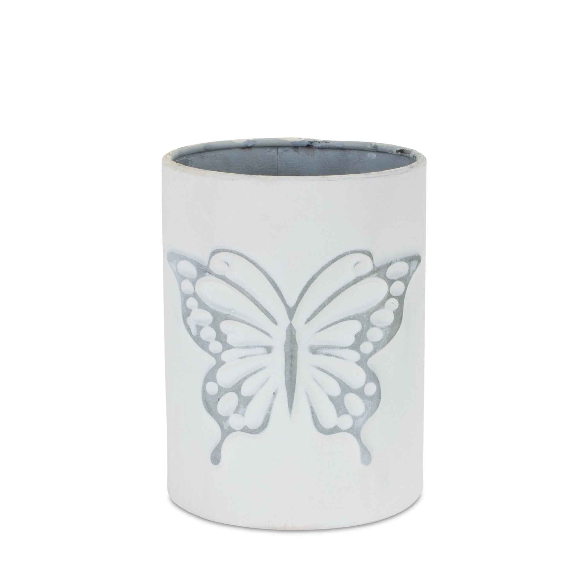 Set of Three 7" White Metal Round Pot Planter