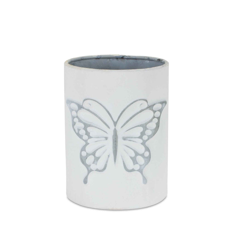 Set of Three 7" White Metal Round Pot Planter