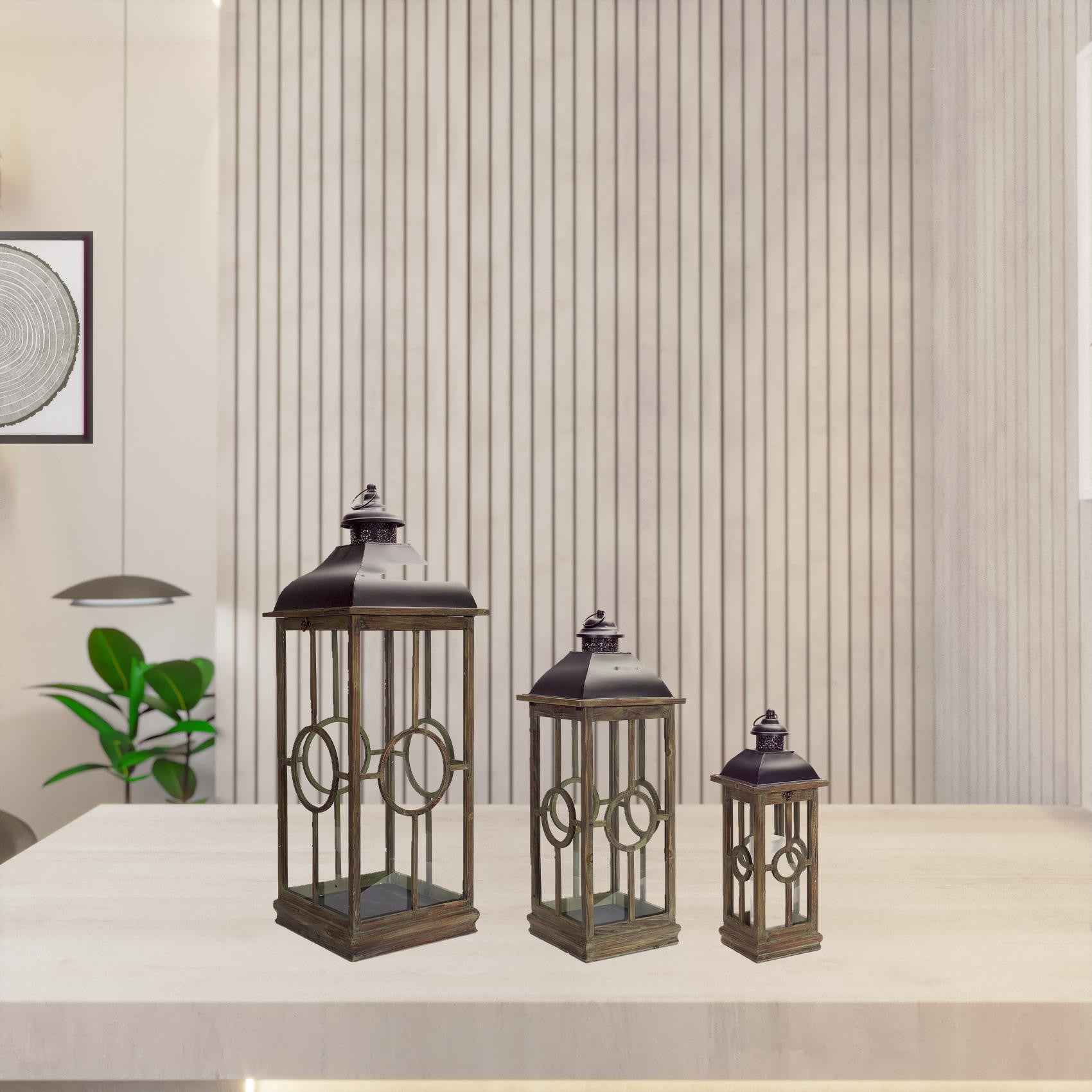 Flameless Three Candles Floor Lantern