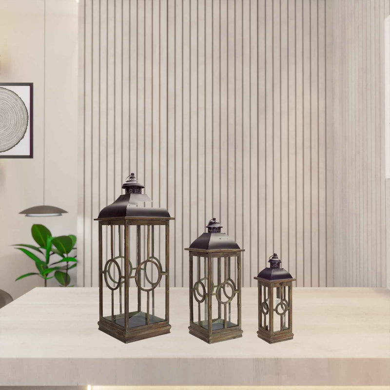 Flameless Three Candles Floor Lantern