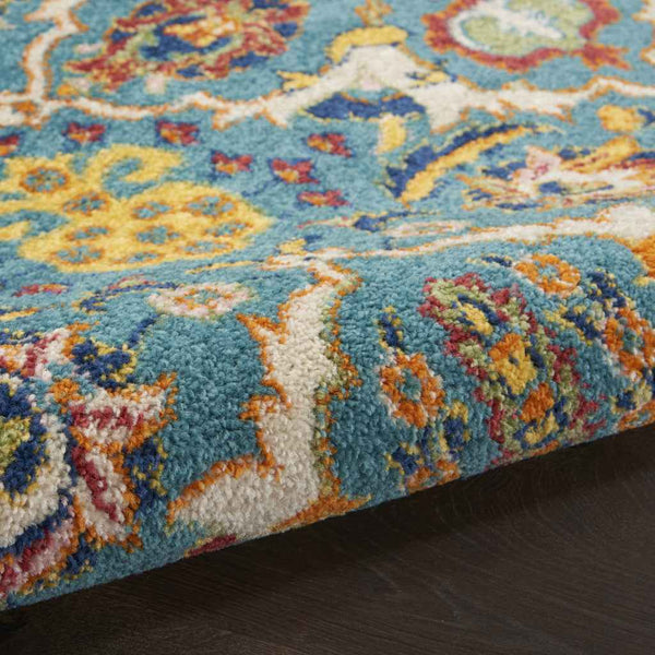 9' x 12' Teal and Gold Floral Power Loom Area Rug