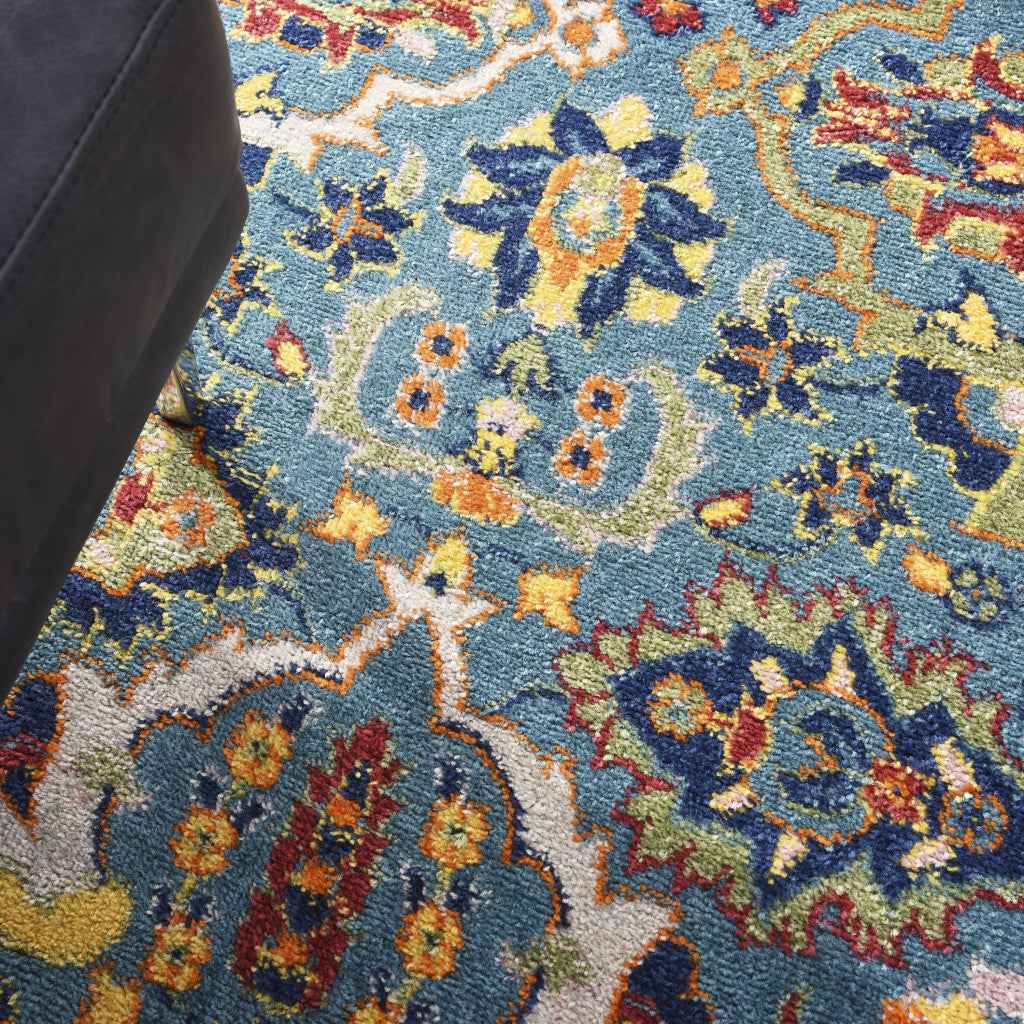 9' x 12' Teal and Gold Floral Power Loom Area Rug