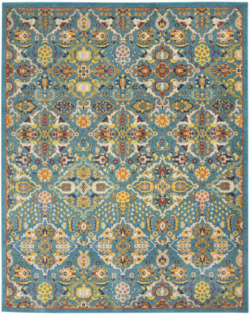 9' x 12' Teal and Gold Floral Power Loom Area Rug