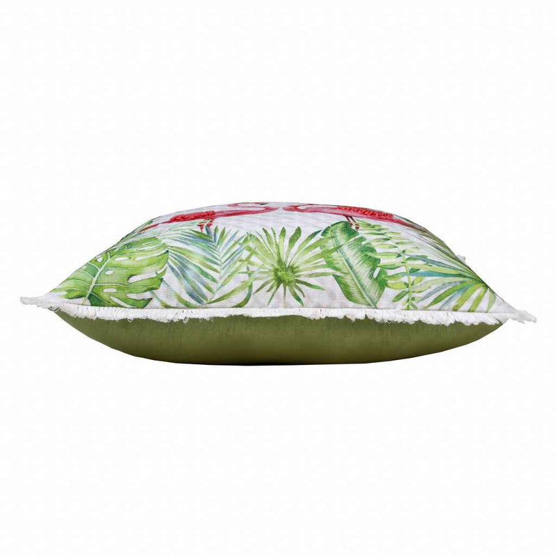 20" X 20" Coral Pink And Green Bird Polyester Animal Print Zippered Pillow