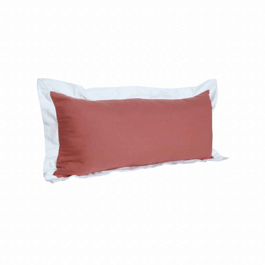 14" X 36" Deep Coral And White 100% Cotton Geometric Zippered Pillow