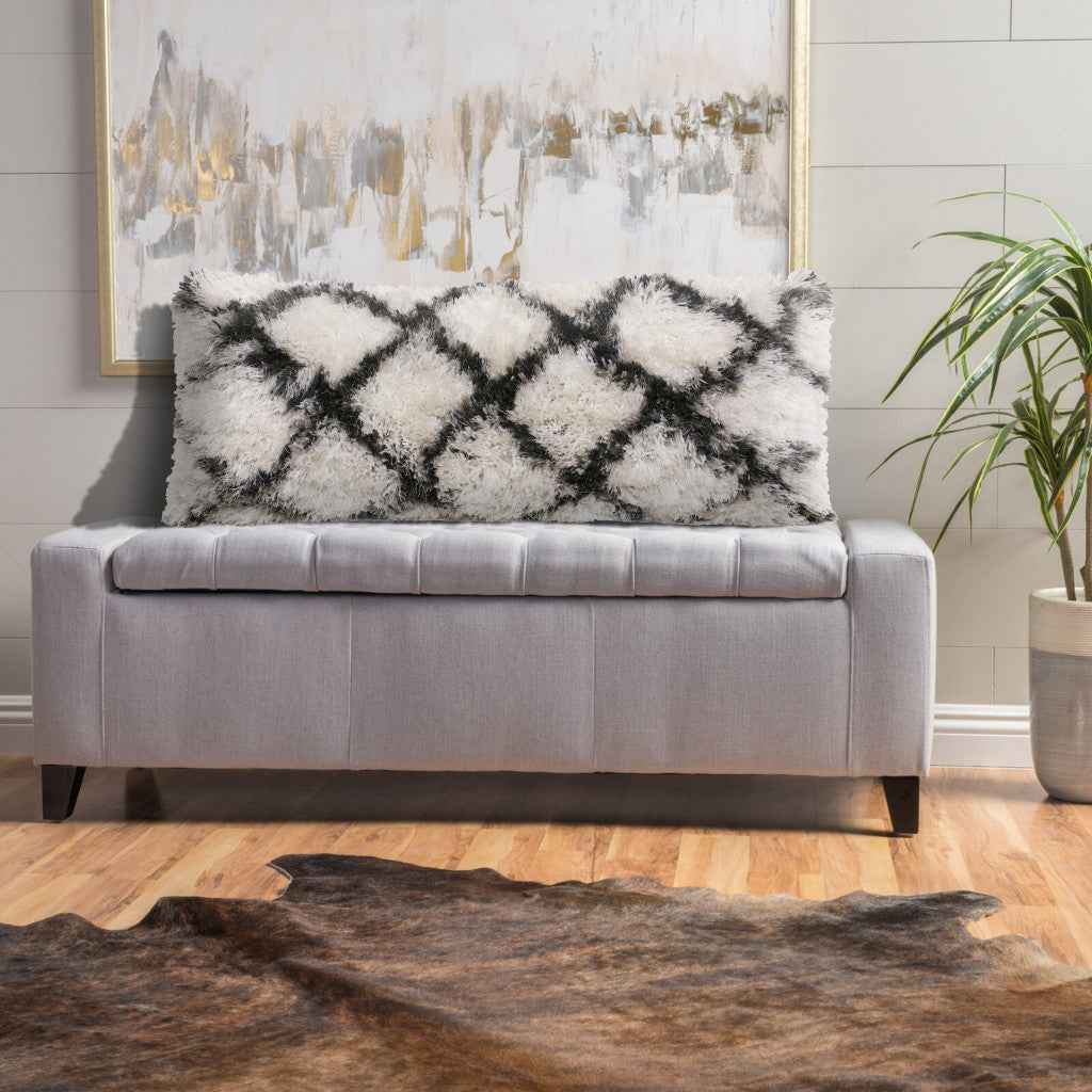 14" X 36" Black And White Polyester Geometric Zippered Pillow