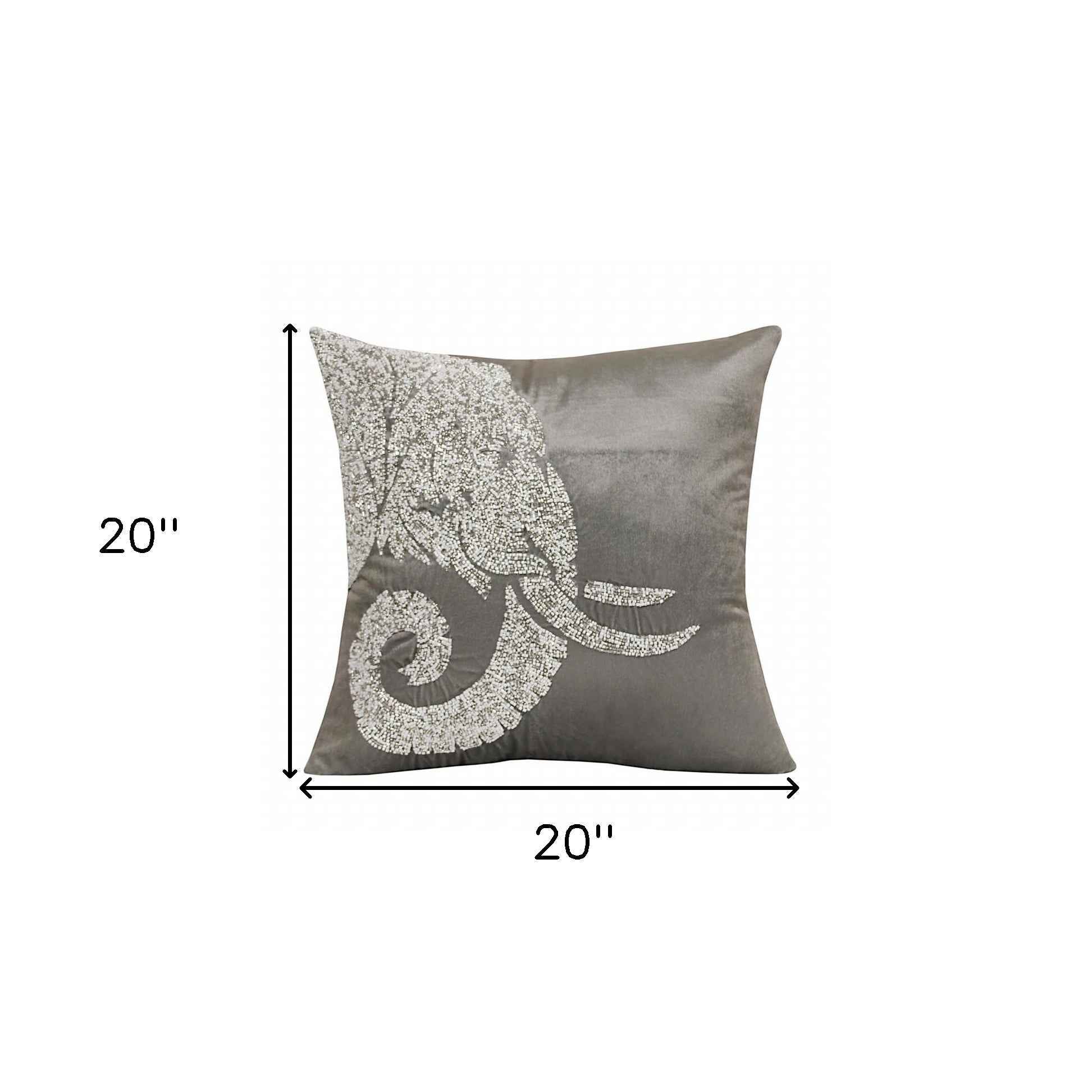 20" X 20" Gray And Silver Elephant Polyester Animal Print Zippered Pillow